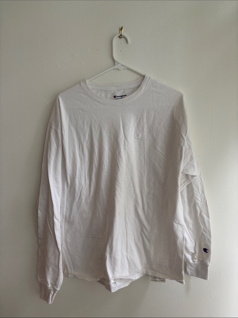 Champion men’s white long sleeve 100% cotton shirt